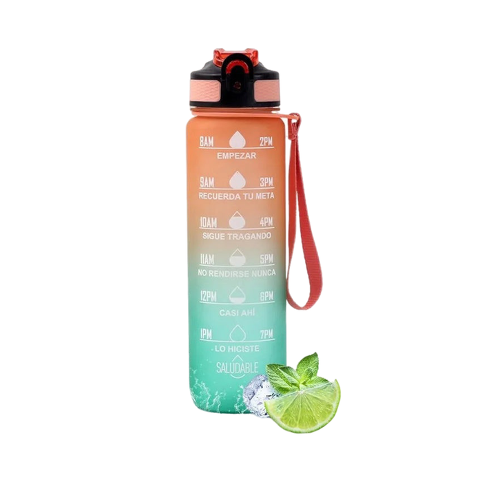 Enagua Mart 1 Liter Gradual Color Sport Water Jug - Time Marker, Leakproof for Outdoor, Travel, Gym, and Camping