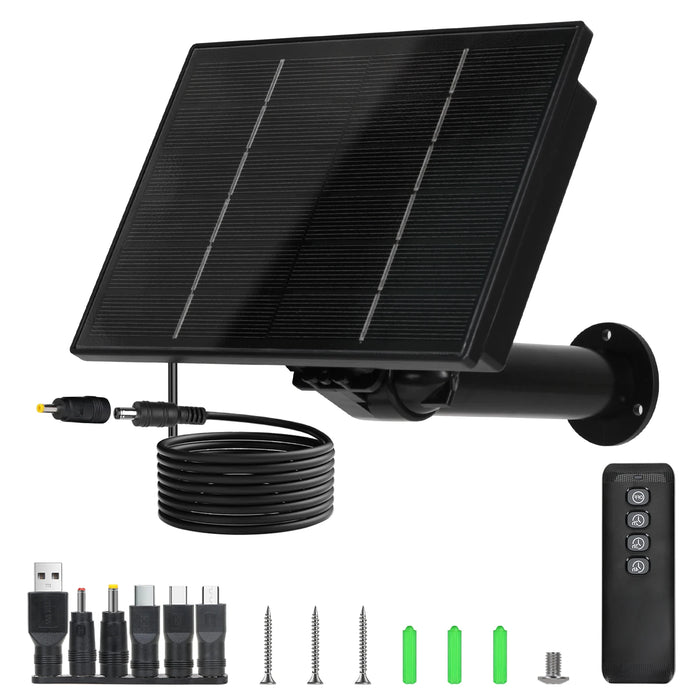 Enagua Mart 4W Solar Panel - Built-in 18650 Battery, Waterproof with 2m Cable, USB/Type-C/DC 5V/6V for Security WiFi Camera