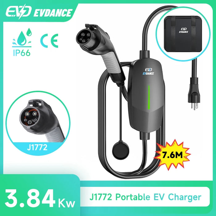 Enagua Mart EVDance Portable 16A EV Charger - Level 1 & 2 SAE J1772 with 25ft Charging Cable