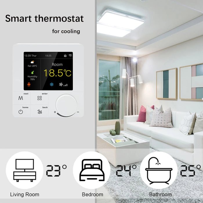 Enagua Mart Qiumi Smart WiFi Thermostat - Air Conditioning Temperature Controller with Color LCD Screen, Works with Alexa and Google Home