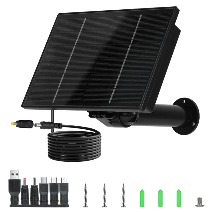 Enagua Mart 4W Solar Panel - Built-in 18650 Battery, Waterproof with 2m Cable, USB/Type-C/DC 5V/6V for Security WiFi Camera