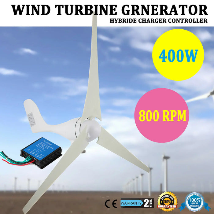 Enagua Mart Wind Turbine Generator 300W/400W with Charge Controller - 12V, 3/5 Blades for Yacht, Farm, Home