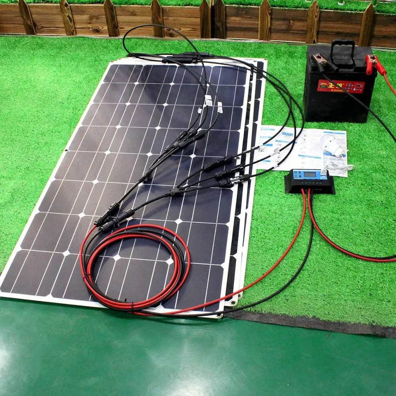 Enagua Mart 12V Flexible Solar Panel Kit - 100W/200W/300W Solar Panels with Controller for Boat, Car, RV, and Battery Charger - Enagua Mart