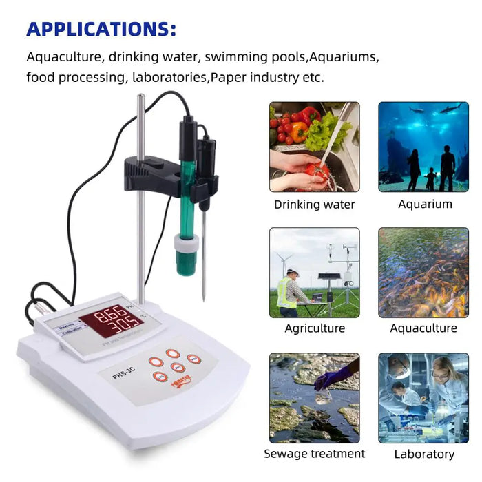 Enagua Mart PHS-3C Desktop Automatic Calibration Acidity Meter - Digital pH Tester with Thermometer