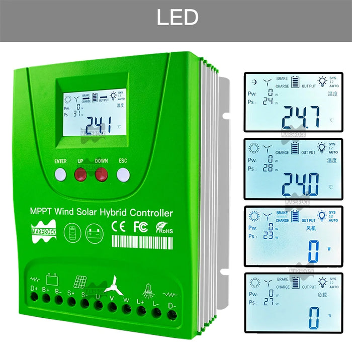 Enagua Mart 2000W Hybrid Wind Solar Charge Controller - MPPT Battery Equalizer for 12V/24V/48V Systems