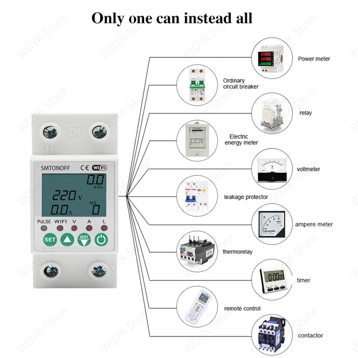 Enagua Mart Tuya Smart Life Wi-Fi Energy Meter - KWh Meter with Earth Leakage and Voltage Protection