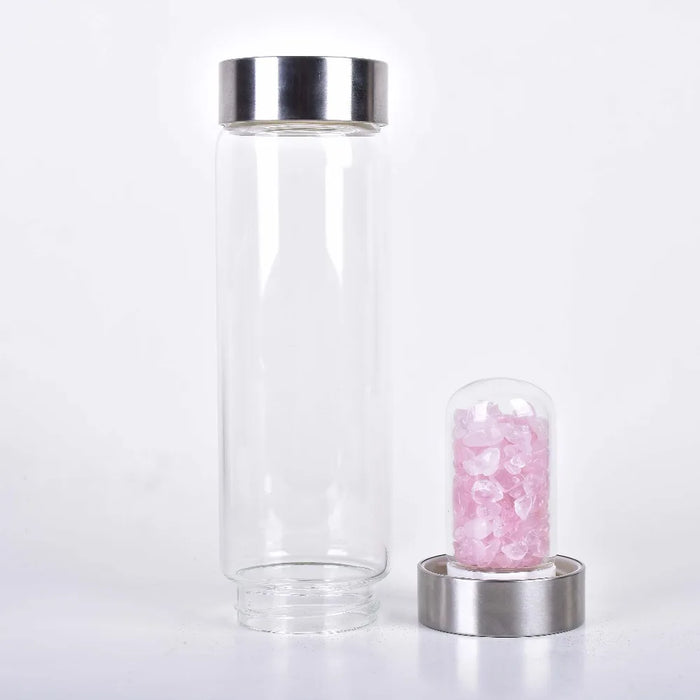 Enagua Mart Natural Quartz Gemstone Crystal Glass Elixir Water Bottle - Healing Energy Bottle with Stainless Steel Lid