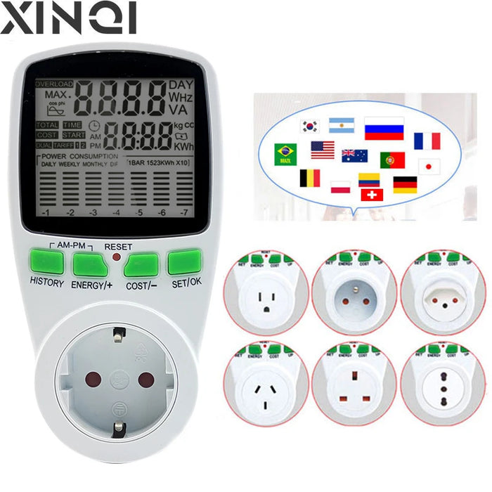 Enagua Mart EU Digital LCD Energy Watt Meter - KWh Power Monitor Plug with Wattage and Voltage Display for Accurate Energy Usage Tracking