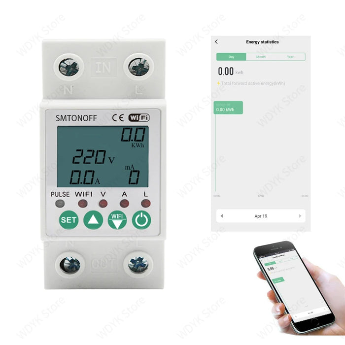 Enagua Mart Tuya Smart Life Wi-Fi Energy Meter - KWh Meter with Earth Leakage and Voltage Protection