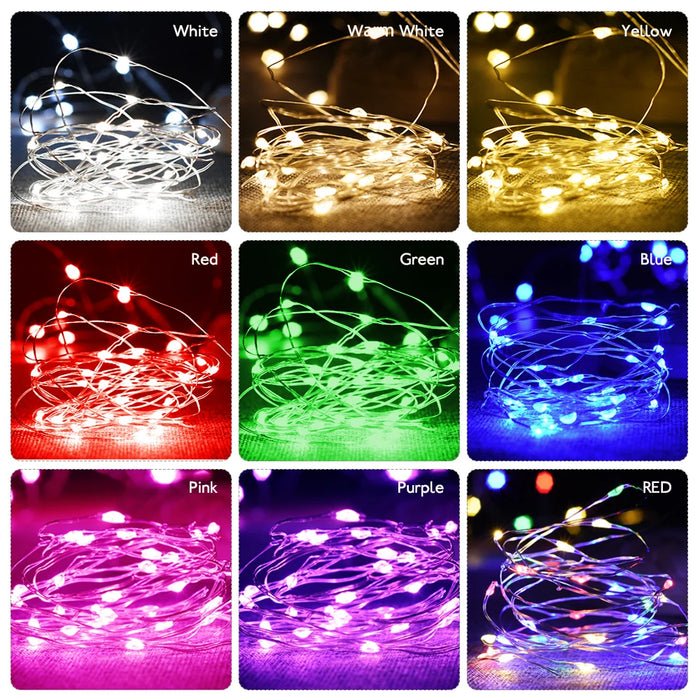 Enagua Mart 2M/5M/10M Battery-Powered LED String Lights - Silver Wire Fairy Lights for Christmas, Party, and Wedding Decorations