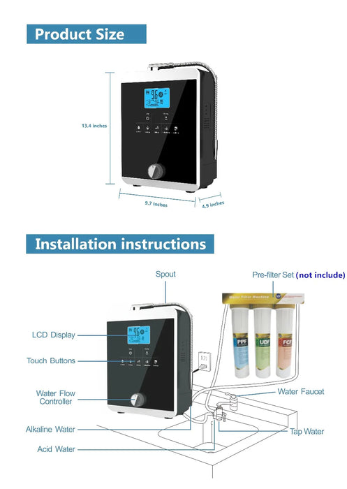 Enagua Mart Water Ionizer - High-Quality pH 3-11 & ORP 800mv with Auto-Cleaning and LCD Touchscreen