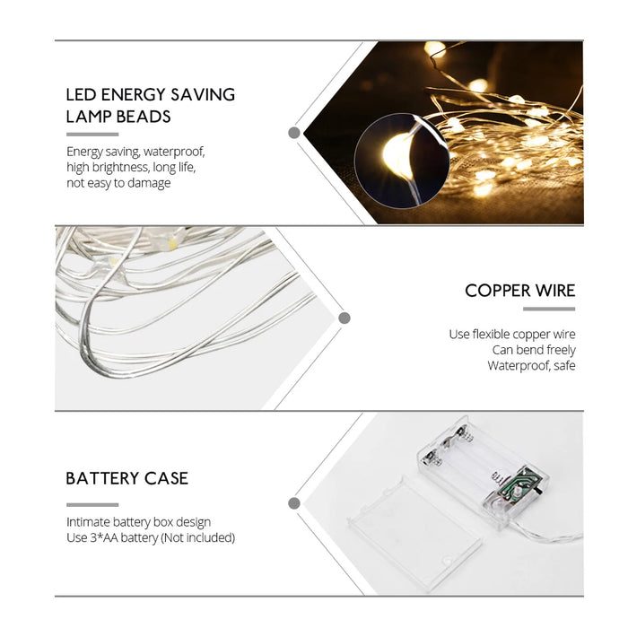 Enagua Mart 2M/5M/10M Battery-Powered LED String Lights - Silver Wire Fairy Lights for Christmas, Party, and Wedding Decorations