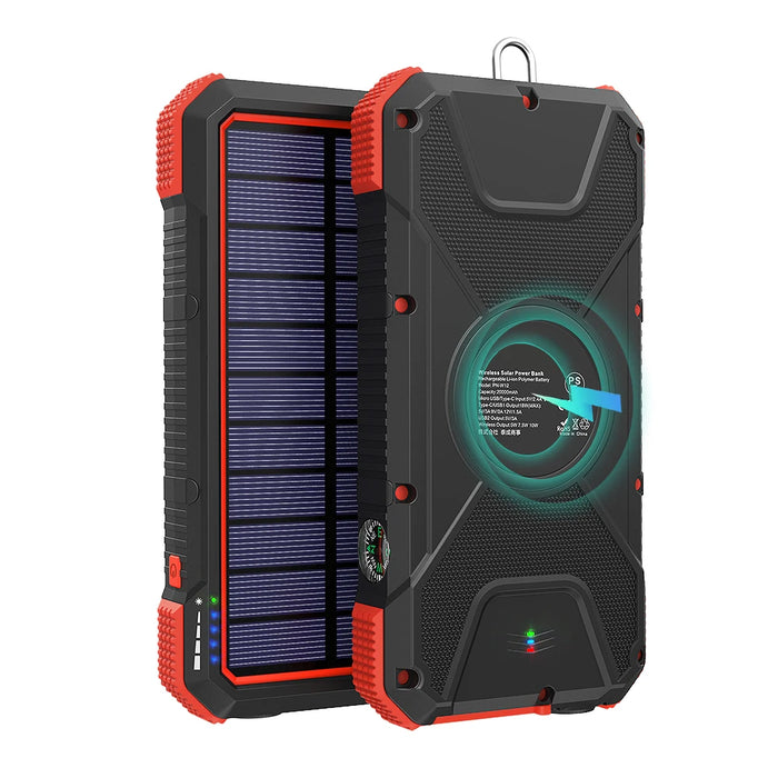 Enagua Mart Solar Power Bank 20000mAh - Qi Wireless Solar Charger with Flashlight and Compass