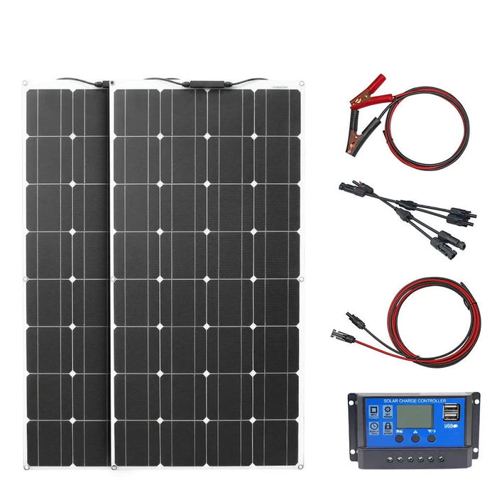 Enagua Mart 12V Flexible Solar Panel Kit - 100W/200W/300W Solar Panels with Controller for Boat, Car, RV, and Battery Charger