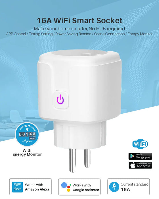 Enagua Mart EU Smart WiFi Energy Power Meter Plug - Wireless Power Monitoring Socket for Smart Home