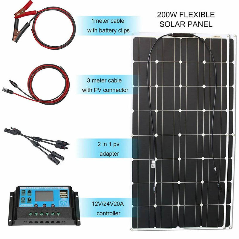 Enagua Mart 12V Flexible Solar Panel Kit - 100W/200W/300W Solar Panels with Controller for Boat, Car, RV, and Battery Charger - Enagua Mart