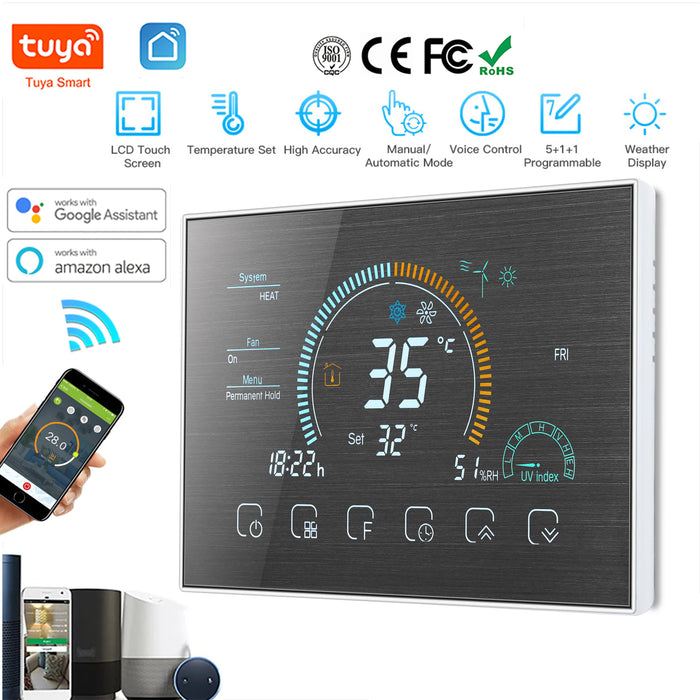 Enagua Mart Tuya Wi-Fi Smart Room Thermostat - Large Colorful Screen Programmable Thermostat for Heating and Cooling with Alexa and Google Voice Control