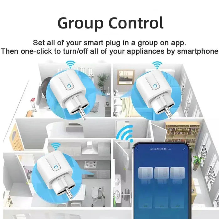 Enagua Mart Smart Plug WiFi Socket - EU Standard 16A/20A, Power Monitor and Timing Function, Tuya App Compatible with Alexa and Google Home