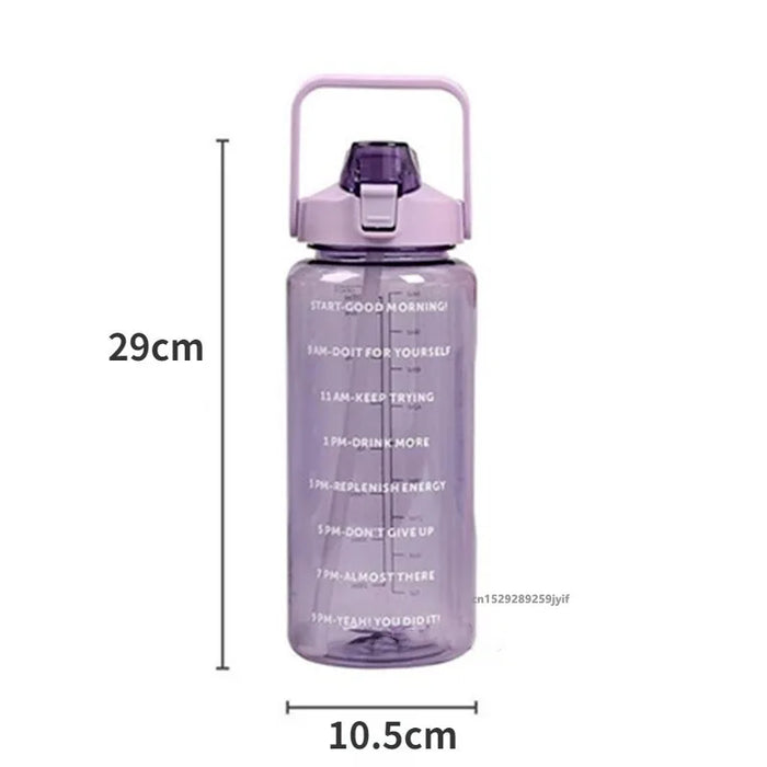 Enagua Mart Large Capacity 2L Sports Water Bottle with Time Marker & Straw - Fitness Drinkware for Men & Women