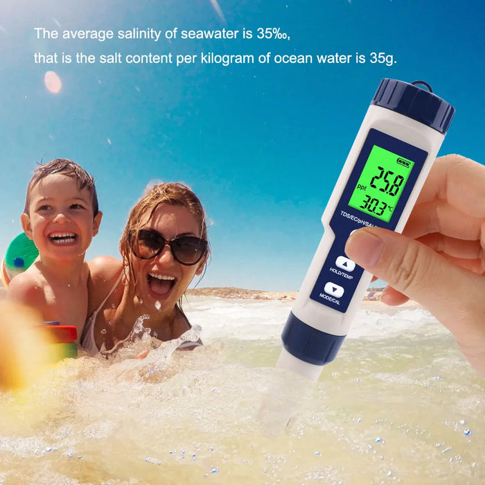 Enagua Mart 5-in-1 Water Quality Tester - Digital TDS/EC/pH/Salinity/Temperature Meter for Pools, Aquariums, and Water Systems