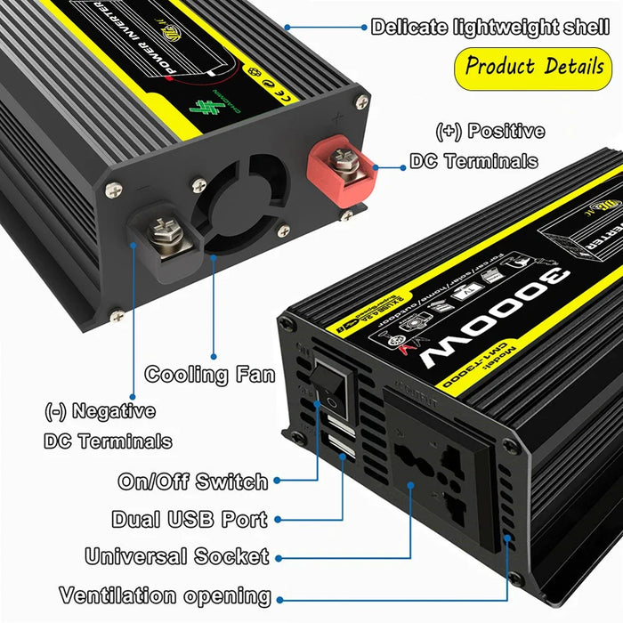 Enagua Mart 3000W Car Power Inverter - DC 12V to AC 220V Converter with USB Charger