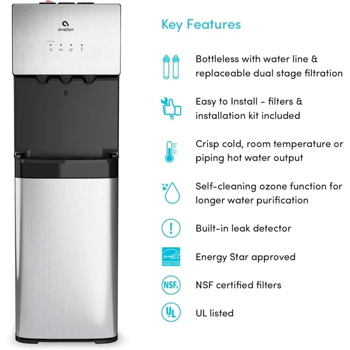 Enagua Mart Avalon Self-Cleaning Bottleless Water Cooler Dispenser - 3 Temperature Settings, Durable Stainless Steel