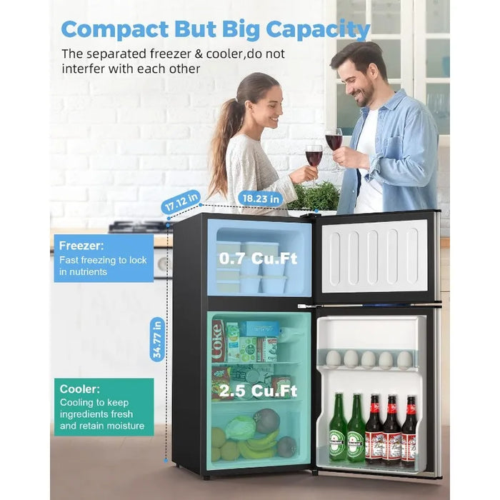 Enagua Mart Mini Fridge with Freezer - 3.2 Cubic Feet, Energy Efficient Compact Refrigerator with 2 Doors