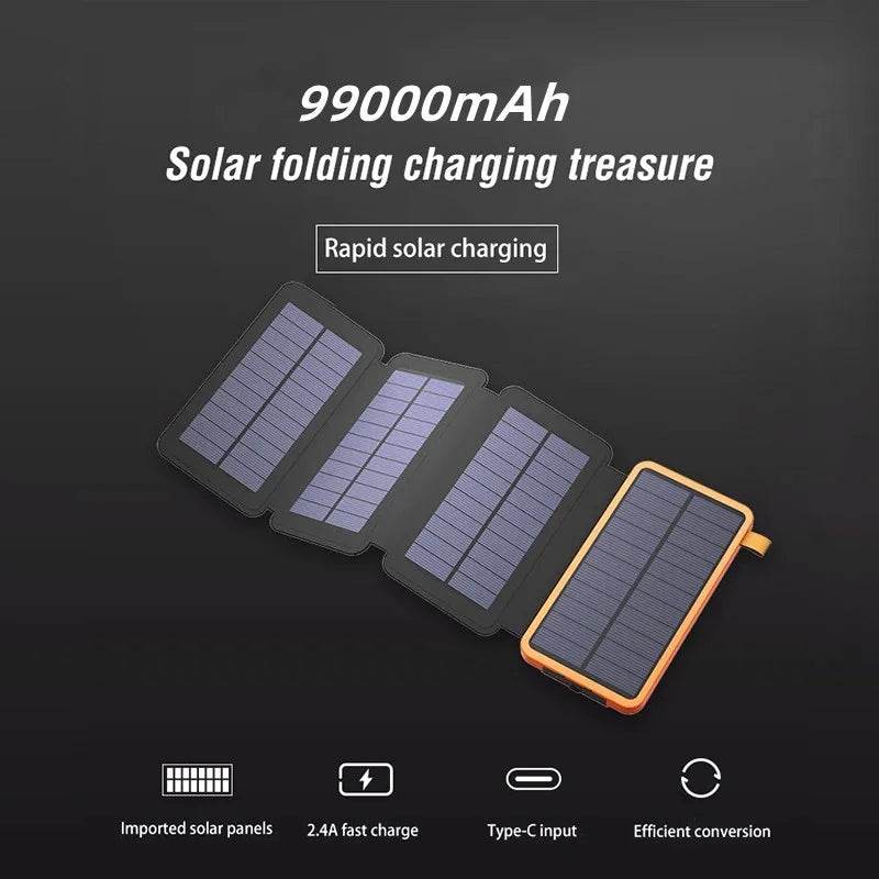 Enagua Mart Solar Charger Power Bank 10000mAh - Portable Solar Phone Charger, 4 Solar Panels, External Battery Pack for Phones, Outdoor Camping - Enagua Mart