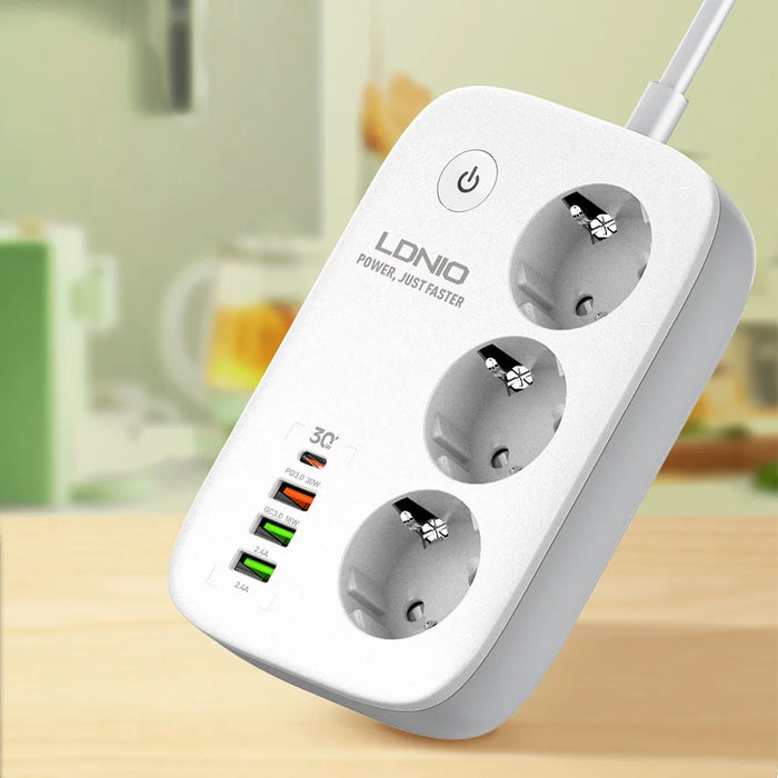 Enagua Mart LDNIO Smart Power Strip - EU WiFi Extension Cable with 3 AC Outlets, 3 USB Ports, and Smart Life App Control