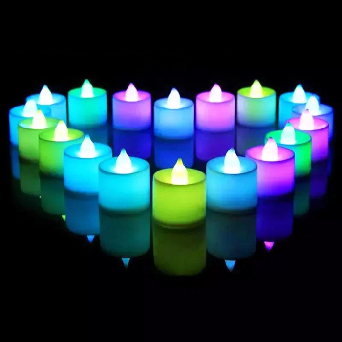 Enagua Mart Colorful LED Flameless Tealight Candles - 12 PCS Battery-Operated Candles for Weddings and Parties