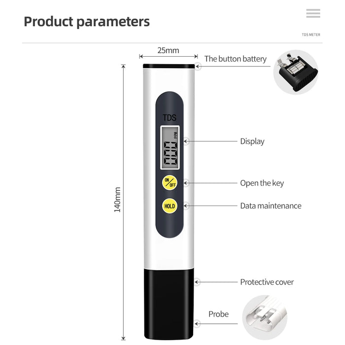 Enagua Mart Digital TDS Meter - Water Quality Tester for Drinking Water, Aquariums, Hydroponics, and Pools (0-9990 ppm)