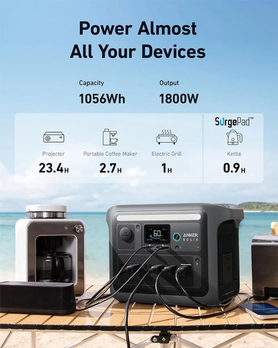 Enagua Mart Solix C1000 Portable Power Station with 200W Solar Panel - 1800W Solar Generator with 1056Wh LFP Lifepo4 Battery