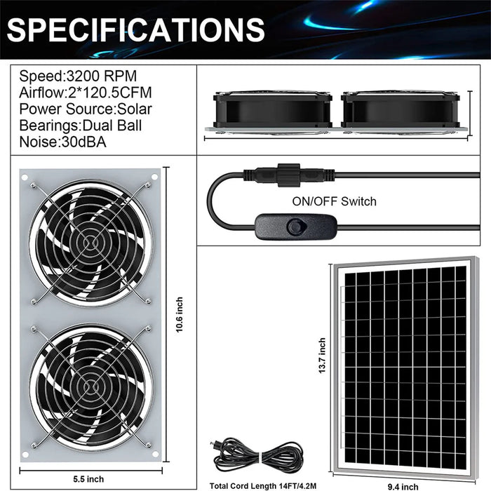 Enagua Mart 600W Solar Fan Kit - Portable Exhaust and Ventilation Fan with 18V Solar Panel for Greenhouses and Outdoor Use