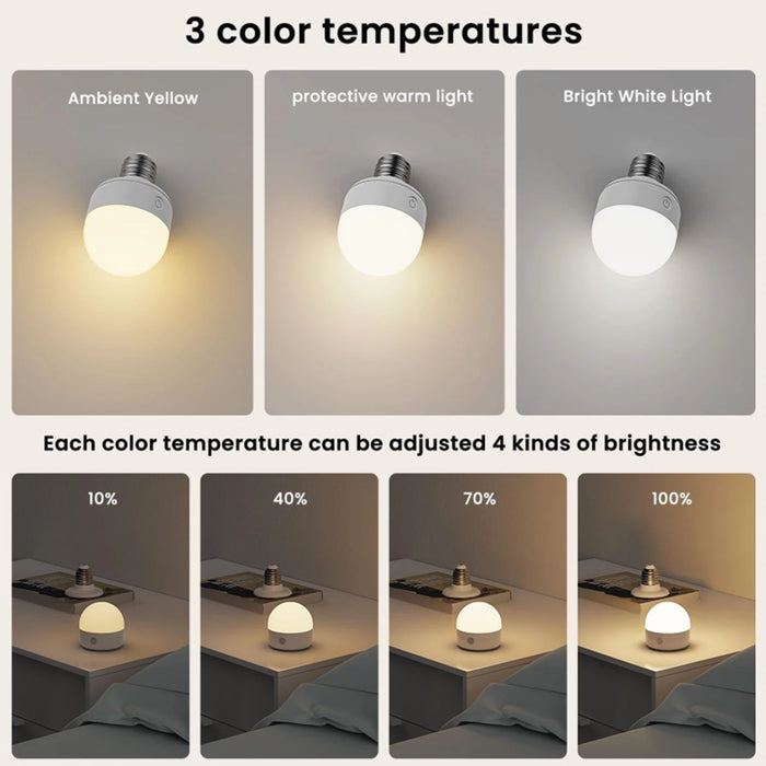 Enagua Mart Rechargeable LED Light Bulbs - Battery Operated Bulb with Remote and Timer, 3-Color Temperatures