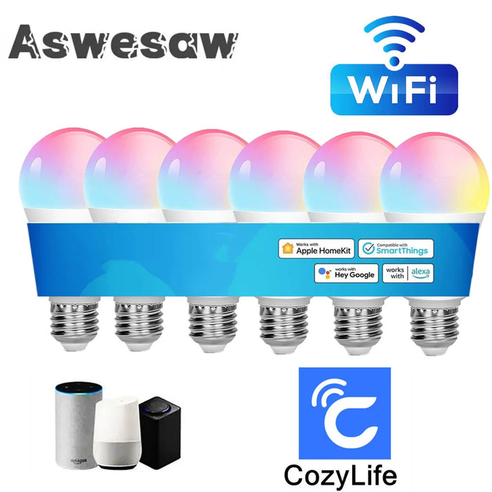 Enagua Mart 15W Smart WiFi RGB LED Bulbs - 8-Piece E27 LED Light Set Compatible with Alexa and Google Home