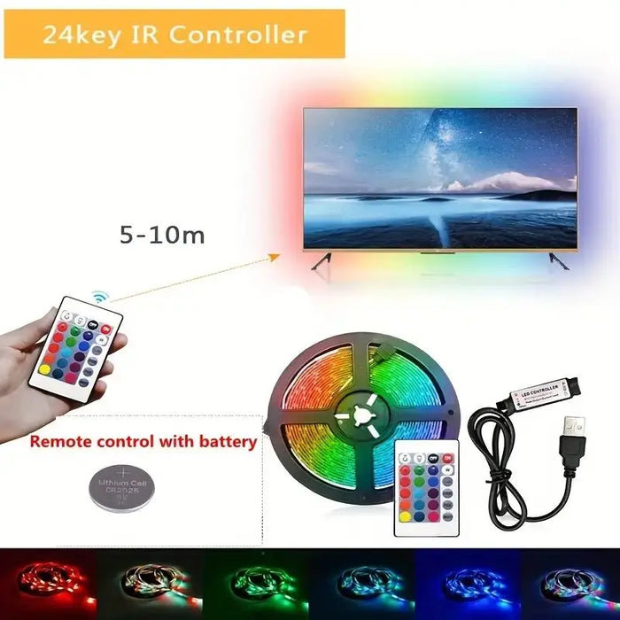 Enagua Mart 60 LED USB Strip Lights - RGB Flexible Lamp with Remote Control for Bedroom and TV Backlight Decor