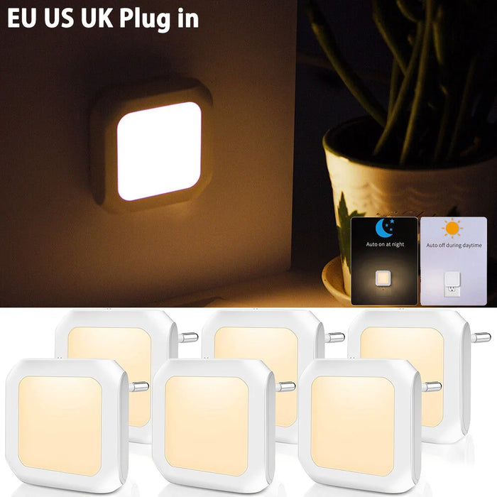 Enagua Mart Plug-In Night Light for Kids - Auto Dusk-to-Dawn Sensor LED Lamp, Warm White (EU/US/UK Plug)