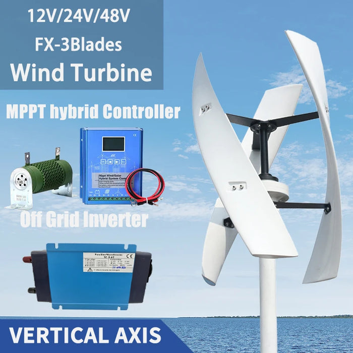 Enagua Mart 15,000W/20,000W Vertical Axis Permanent Maglev Wind Turbine Generator - 12V/24V/48V Off-Grid Inverter