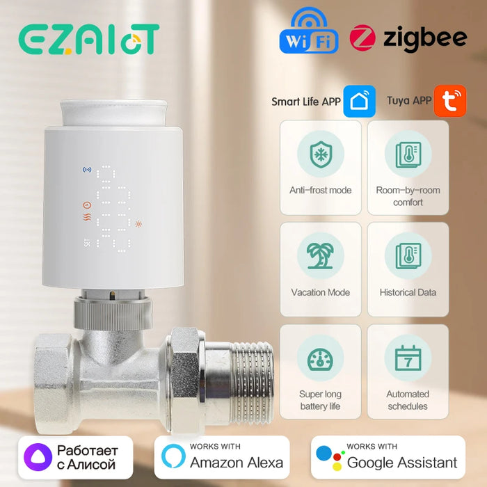 Enagua Mart Tuya Smart WiFi Zigbee Thermostatic Radiator Valve Head - TRV Programmable Temperature Controller for Alexa and Google Home