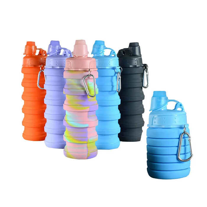 Enagua Mart 500ml Portable Retractable Water Bottle - Silicone Folding Bottle with Carabiner for Travel and Outdoor