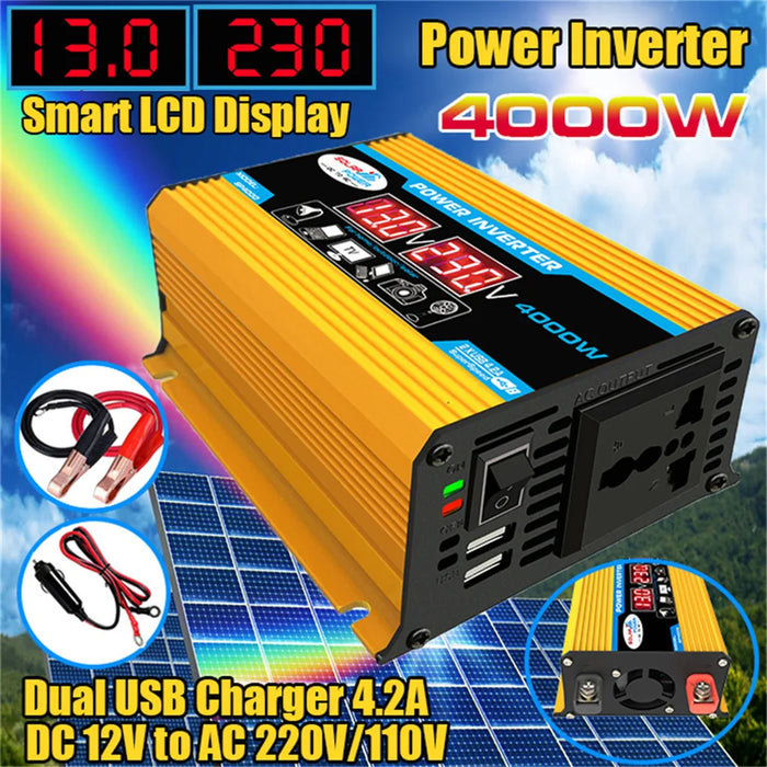 Enagua Mart 4000W Solar Inverter Kit - Complete 12V to 110V/220V Solar Power Generation System with Battery Charge Controller