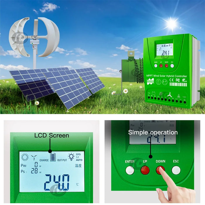 Enagua Mart 1600W Wind Solar Hybrid Controller - MPPT, Lithium, Lead Acid, Gel Battery Compatible