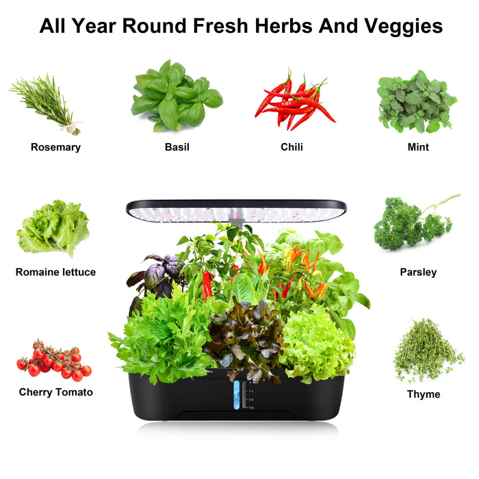 Enagua Mart 12-Pods Hydroponics Growing System - Herb Garden Kit with Adjustable Height & Automatic Timer