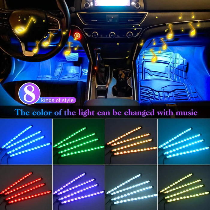 Enagua Mart LED Car Interior Ambient Foot Light Strip - RGB Lighting Kit with USB, Remote, and Music Control