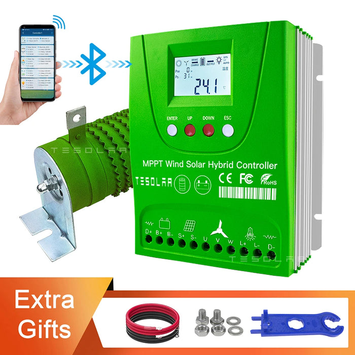 Enagua Mart 2400W MPPT Controller - 12V/24V/48V Regulator Wind 1200W Solar Hybrid Controller with Bluetooth Android App