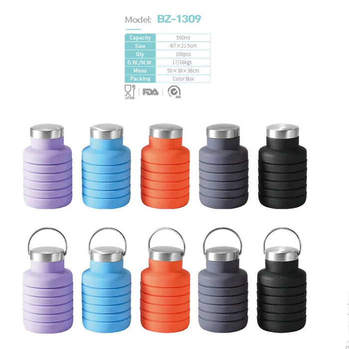 Enagua Mart Portable Silicone Water Bottle - Retractable Folding Coffee Bottle for Travel and Outdoor Use