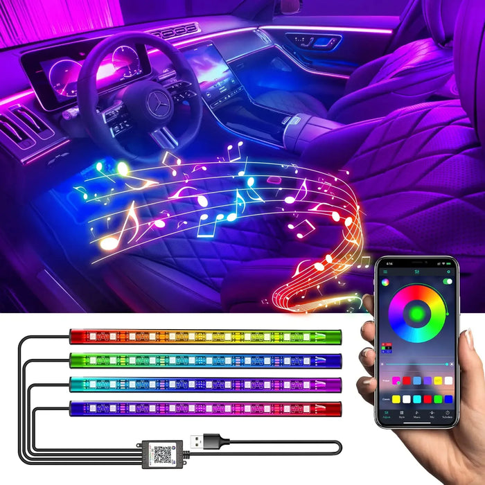 Enagua Mart LED Car Interior Ambient Foot Light Strip - RGB Lighting Kit with USB, Remote, and Music Control