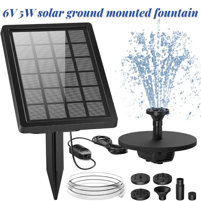 Enagua Mart Outdoor Solar Fountain - 6V 5W Fountain Pump with 3.2-Foot Water Pipe and Multiple Nozzles