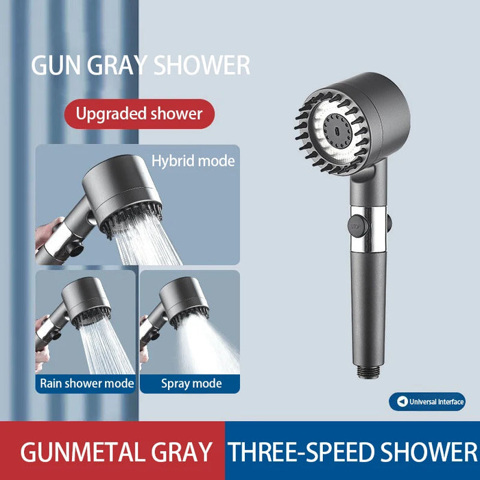 Enagua Mart High-Pressure Shower Head - 3-Mode Adjustable Spray with Massage Brush and Filter