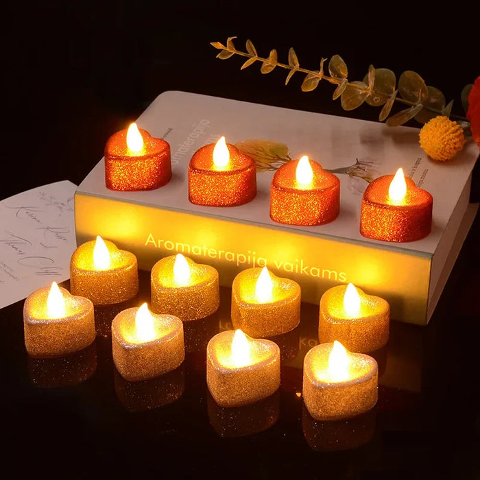 Enagua Mart Heart-Shaped LED Flameless Candle Lights - Battery-Powered Romantic Candles for Weddings and Valentine’s Day